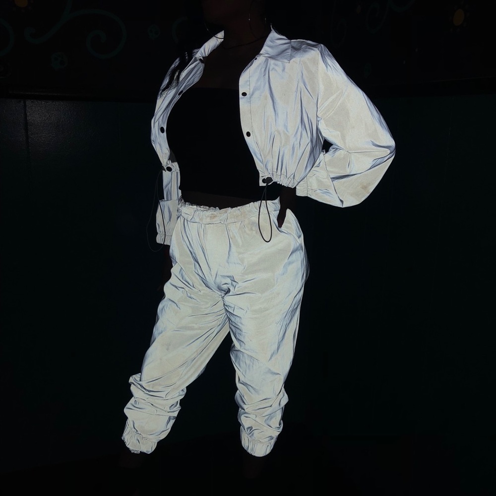 White Reflective Crop Jacket & Jogger Set